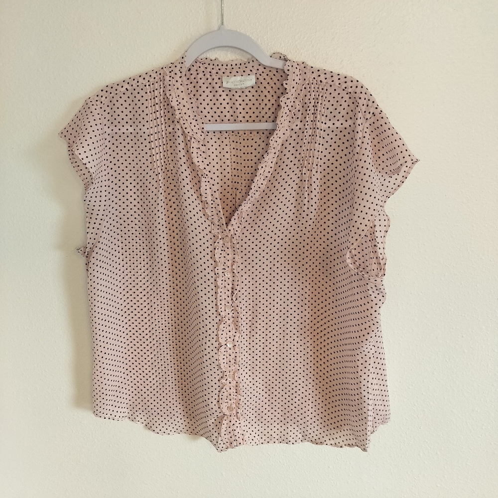 Worthington Cap sleeve blouse pink/black French girl Modern Coquette Soft Office